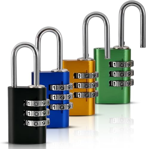 Cieex 4 lucchetti a combinazione, piccoli con codice numerico a 3 cifre, in metallo, resistenti alle intemperie, per garage, palestra, giardino, capanno