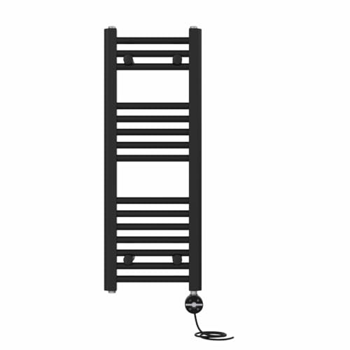 NRG Prefilled Straight Electric Towel Rail Black 800x300mm 400W Touch LCD | Modern Designer Radiator, Prefilled Glycol, IPX4, 2-10h Timer, T-Piece, No WiFi, No Valves