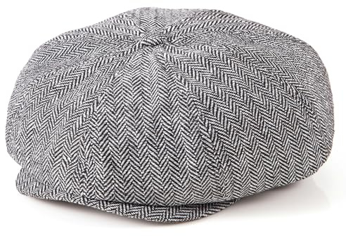 LADYBRO 8-Panel Herren Newsboy-Mütze - Fischgrätenmuster Tweed-Wollmischung Hüte Schirmmütze Scally Ivy Cap Vintage Alltag Freizeit