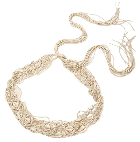SYSUII Damen Boho Quaste Gürtel für Frauen - Geflochtene Taillengürtel mit Muscheln - Taillenkette Flechtgürtel für Kleid Jeans - Beige A - 185cm