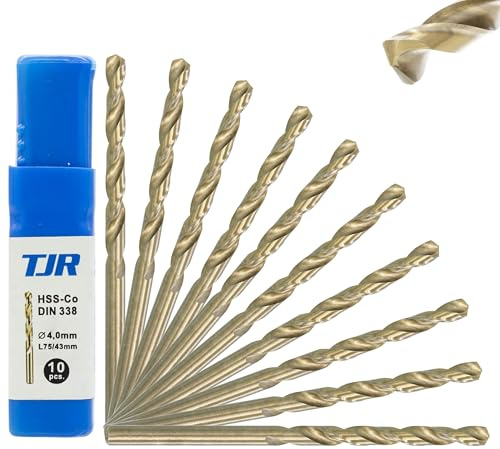 TJR® HSS-E M35 Kobalt Spiralbohrer Stufen Selbstzentrierend Metallbohrer DIN 338 Typ N 135° (10 Stück Ø 4mm)