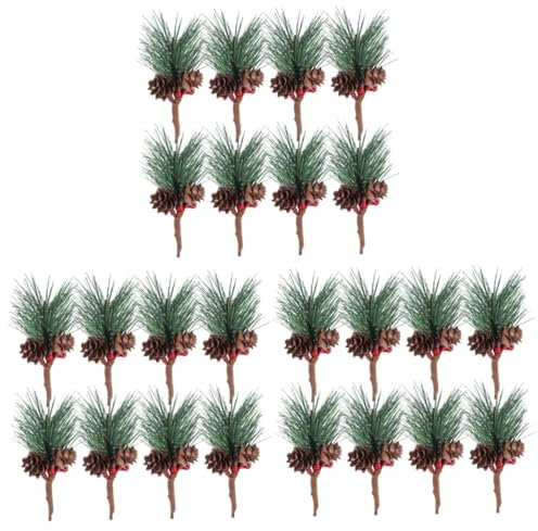SHINEOFI 24 STK künstliche Kiefernbeeren weihnachtsdeko künstliche blüten künstliche Mini-Kiefernpicks künstliche Kiefernnadeln Zweigsprays Weihnachtskiefernbeeren hölzern