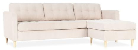 ebuy24 Marino Sofa BA1, Chaiselongue rechts oder Links gewendet (Samt Sand) – H80xB219xT151 – 100% Polyester, Samt/Polyetherschaum – Farbe Sandfarben – modern Design – für Wohnzimmer