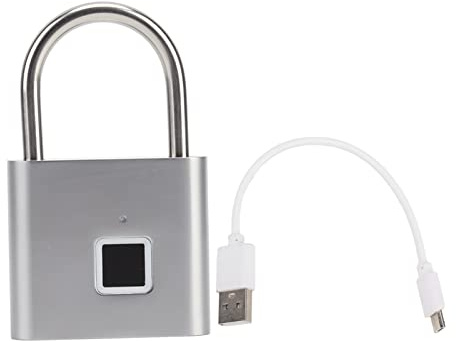 Vorhängeschloss, Fingerabdruck-Vorhängeschloss, 10 Fingerabdrücke, USB-Schnittstelle, Daumenabdruck mit 3-Farben-Licht für Gepäckschloss, Fingerabdruck, 0,5 S, Entsperren,