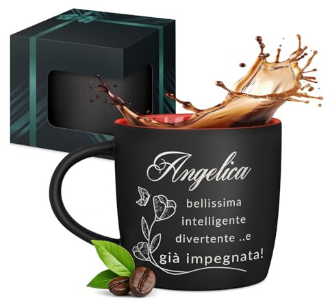 Maverton Tazza da caffè latte o tè in ceramica, 400 ml, Incisione | Personalizzata, Bicchiere con manico per bevande per Lei, Tazze da colazione per compleanno donna, Interno rosso, bellissima