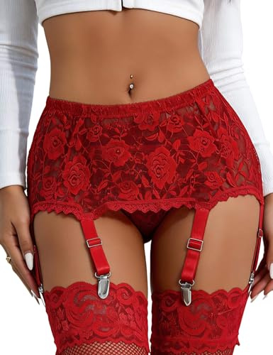 ohyeahlady Plus Size Elastiska Damstrumpeband med 6 Klämmor Justerbar för Strumpor Hög Midja Spets Minikjol Elastisk Guepiere Strumpeband