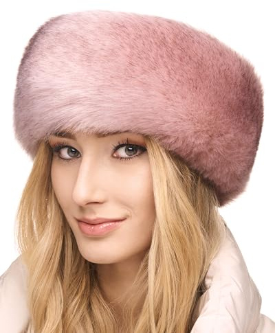 Futrzane Siberian Stirnband - Pelz Stirnband Damen - Winter Ohrenwärmer Fell - Größe XS (Rosa Siberian)