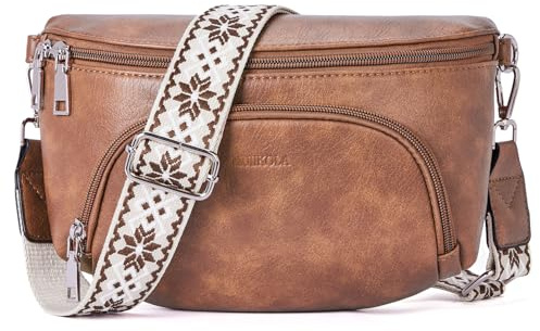 MUIIKOLA Sac à bandoulière pour femme, sac à bandoulière tendance pour femme, sac à bandoulière en cuir végétalien, poche poitrine avec blocage RFID, large sangle amovible et réglable