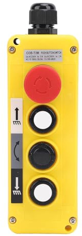 Hoist Crane Push Button Switch, 3 Keys Rainproof Crane Pendant Control Station UP Down Hoist Push Button Switch with M20 x 1.5 Water Proof Connector, Emergency Stop