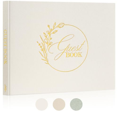 Lanpn Wedding Guest Book for Wedding Reception - Elegant Linen Hardcover Guestbook with 108 Blank Pages for Sign in and Photos - Polaroid Guest Book for Bridal Shower Baby Shower Wedding Party (Cream)