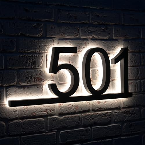 Selegna Solar Backlit House Numbers for Outdoor, LED Illuminated Address Sign, Modern Waterproof Stainless Steel & Acrylic, Weatherproof Lighted Home Numbers, Easy Install, Exterior Solar House Number Plaque (Backlit House Numbers with Underline)