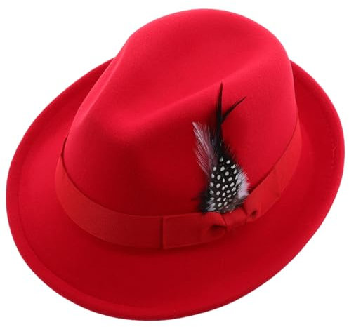 DEARMAMY Herren Top -Hut Kleid Hut Modehut Hüte für Männer Zylinder Fedora-Hut Herrenhut Valentinstag Top -Hut Deutsche Hutmänner Hut mit Flacher Krempe Jazz-Kappe Filzhut gefühlt rot