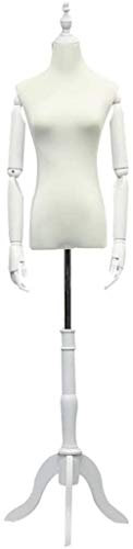 SHANYAYALI Weibliche Schaufensterpuppe Torso Body Kleid Form mit Stativ Ständer und Holz Arme für Frau Kleidung Schmuck Display (Weiß, M)