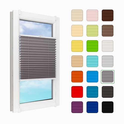 MakoStyl Fenster Plissee Innen ohne Bohren - B 55 H 230 cm Klemmfix Grau Plisee - 100 g/m2 Plissees Faltrollos - 50% Verdunkelung Blissett Rollo - Blickdicht Klemmplisseeses