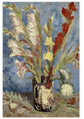 QOYVG Vaas Met Gladiolen En Chinese Asters Van Vincent Van, Leinwandposter, Wandkunst, Dekordruck, Bild, Gemälde, 50 x 75 cm