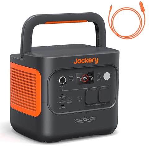 Jackery Explorer 2000 v2 Générateur Électrique Portable avec Câble Voiture | 2042Wh/2200W (Max 4400W) LiFePO4 Batterie, Charge Rapide de 0-80% en 52 Min pour Camping, RV, Urgence