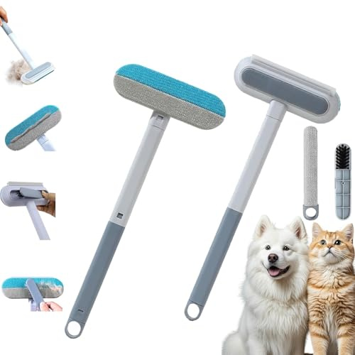 CWENDANER Éliminateur électrostatique 4 en 1 pour Animaux de Compagnie (Lot de 2) avec Tige d'extension - Brosse Anti-Peluches réutilisable pour Poils de Chien et de Chat sur canapé, Tapis