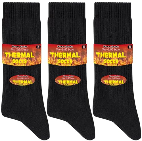 Niofind Warm Thermal Socks for Men Women, Full Cushion Winter Socks, Crew Length Black Heavy Duty Heated Cotton Boot Sock for Work Outdoor Walking, Hiking, Running, 3/6 Pairs, Gifts for Men women