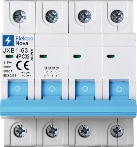 ELEKTRONOVA Interruptor magnetotérmico trifásico 4P 32A C32 6kA - 4 módulos DIN - 380V
