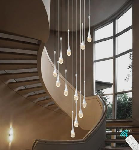 BEHWU Pavillon luminaire Suspension led Suspension verre Lustre corde Abat jour verre Cable suspension luminaire Escalier Salon(Silver,12 Head)