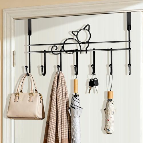 lmytdo Over The Door Hook Door Hanger Over Door Hanger with Rust Resistant Finish & Space Saving Over Door Coat Hooks for Coats, Jackets, Hats, Bags, Robe, Towels, Black
