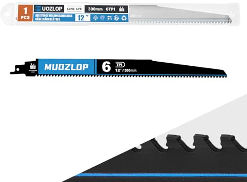 MUOZLOP 300mm,6 TPI Hartmetall karbid-Säbelsägeblätter, 1 Stück Säbelsägeblätter Sägeblatt aus Hartmetall für Holz,Nägeln durchsetztes Holz, Kunststoff (1, 6T/300mm)