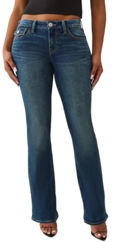 True Religion Women's Becca Single Needle Mid Rise Flap Bootcut Jeans
