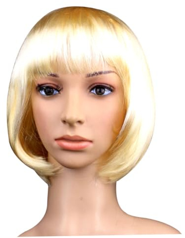 MAJORMENCH Postiche Bob Dorée pour Femmes Adultes en Pet, Coupe Droite avec Frange, Style Disco Élégant, pour Concerts et Instants