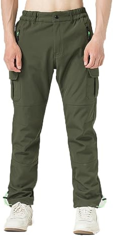 TONY BACKER Pantaloni da Trekking Uomo Escursionismo Multistasche shoftshell Impermeabile Invernali 1012 (IT, Testo, L, Regular, Regular, Verde)