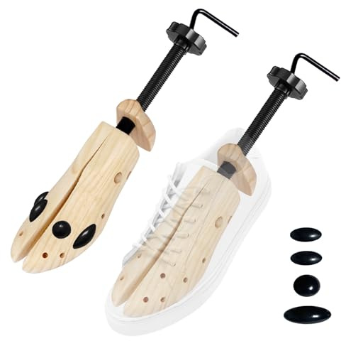 Hormas para Zapatos de Madera para Hombre y Mujer | Ensanchador y Estirador de Zapatos Ajustable | Con 4 Almohadillas Extensibles para Puntos de Presión | Mantiene la Forma, Previene Arrugas (L)
