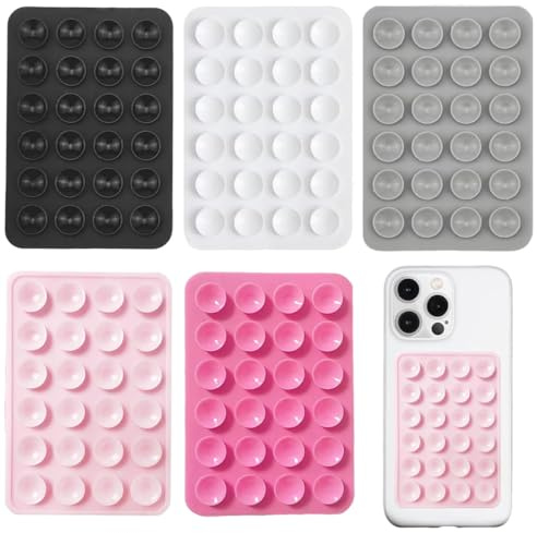 LEPZUR 5 Stück Handy Saugnapf, Verstärkter Silikon Saugnapf Handy Kleber Rückseite，für Mobile Stromversorgung Handys Selfies und Videos (Schwarz Weiß Rosa Grau)