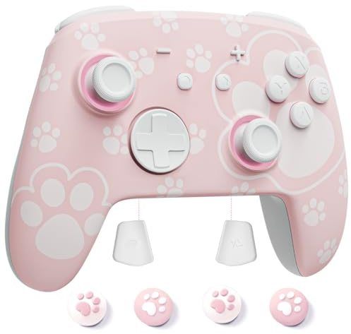 Switch 2 Pro Controller Compatible with Nintendo Switch 2/OLED/Lite, Firefly Switch Controller Wireless Bluetooth Gamepad with 7 LED Colors/Paddle/Turbo with 4 Thumb Grips - Cat Paw Pink