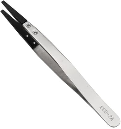 Pince à épiler antistatique industrielle pour un entretien et un démontage précis avec pointes incurvées et droites adaptées aux composants de circuits imprimés, horloges, téléphones et bijoux (ESD-2A