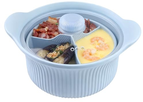 Befeixue Vaporera Para Microondas - Con Olla Con Asa Y Compartimento,Grande Cuenco De Silicona Para Vaporera De Microondas | Para Horno Freidora De Aire Comida Bebé Verduras Pasta Mariscos Cocina