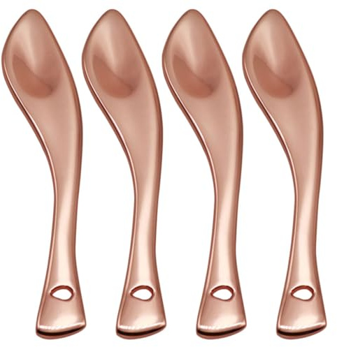 PAMINGONO 4 Cucchiai per Crema Viso in Metallo Rosa Oro, Cucchiaio Applicatore per Crema Contorno Occhi, Misurini per Cosmetici da Viaggio per Donna