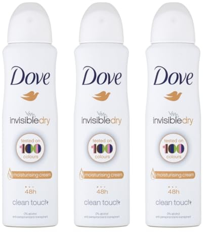 Dove InvisibleDry Antiperspirant Deodorant Spray 150ML – 48H Sweat & Odor Protection, No White Marks on 100 Colors, Alcohol-Free Formula, Soft Moisturizing Care for Smooth Underarms, 3-Pack