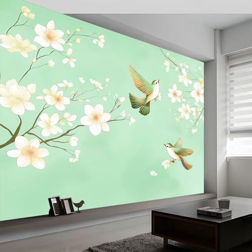 Carta da parati panoramica Fiori Rami Uccelli, carta da parati tessuto non Tradizionale Cinese per camera da letto soggiorno sala da pranzo - Decorazione murale moderna sfondo 250L x 175A cm