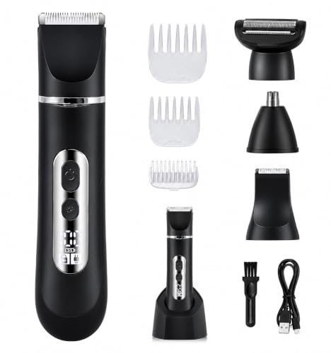 Men's 4-in-1 Ball Shaver Electric Razor Body Trimmer IPX7 Waterproof Grooming Kit with Ceramic Blade, Cordless Body Groomer for Chest,Groin & Full Body