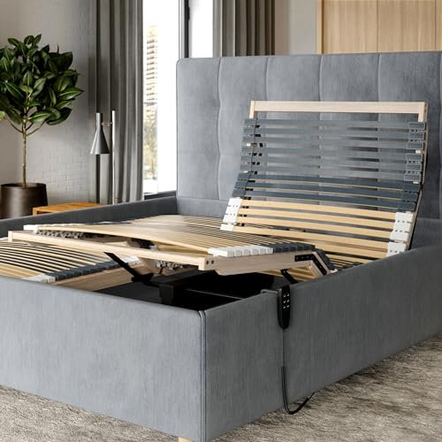 Matratzen Perfekt Elektrischer Lattenrost 90x200 cm 42 Leisten 7 Zonen 8 cm Höhe 2 Motoren bis 200 kg belastbar Netzfreischaltung Härtegradverstellung Notabsenkung