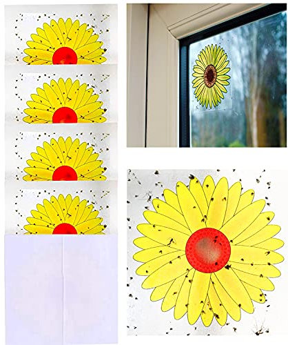 16 x Sonnenblume Fenster Fliegenfalle Fliegenstreifen, Fliegen-Fensterstreifen, gegen Fliegen 9.5 x 9.5 cm, 16 Stück