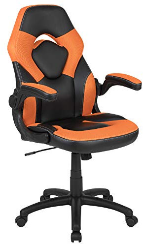 Flash Furniture X10 High-Back LeatherSoft Racing Style Gaming Chair with Flip-Up Arms, Ergonomic Padded Swivel Computer Chair, Orange/Black
