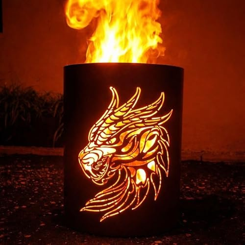 TiKo-Design® Feuertonne Feuerkorb mit Drachen Motiv