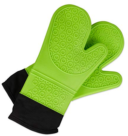 Relaxdays Ofenhandschuhe Silikon, hitzebeständig, Anti-Rutsch Grillhandschuhe, weiches Innenfutter, lang, 1 Paar, grün