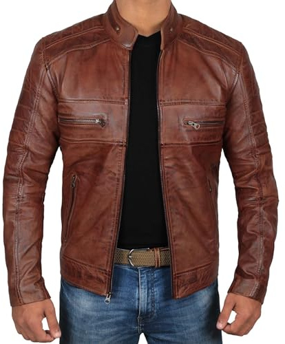 Decrum Motorcycle Jacket Men - Mens Leather Jacket | [1100065] Austin Brown, XL