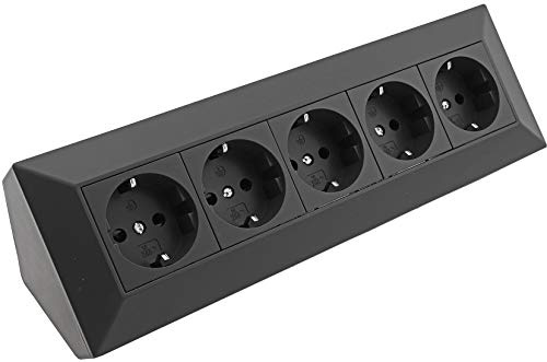 ChiliTec 5-Fach Eck-Steckdose Küchensteckdose 230V | 90° Winkel für Eck Montage I Aufbau-Steckdose für Küche Werkstatt Schwarz