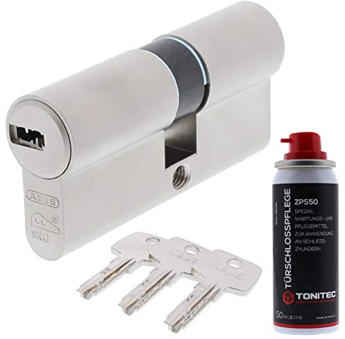 ToniTec Set aus ABUS Zylinderschloss als Doppelzylinder EC550 mit 3 Schlüssel Größe 40 50 mm + ToniTec Pflegespray