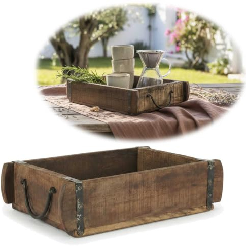 LS-LebenStil Holz Aufbewahrungsbox Ziegelform Schublade 32x30x12cm Original | Recycelt Roadwood | Dekoration Cutlery Holzbox Holzkiste Holzkasten Pflanzkübel Ordnungsbox Allzweckkiste Aufbewahrungskiste