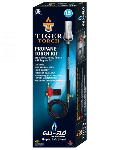 Gas-Flo Tiger Torch T-95 Kit - 208,000 BTU @ 30 PSI - Heavy Duty - 15' Hose - POL Tank Connection