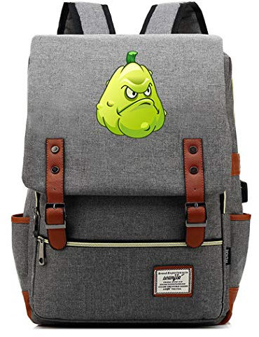 WANHONGYUE Spiel Plants vs. Zombies Backpack Vintage Schulrucksack Schulranzen Studententasche 15,6 Zoll Laptop Rucksack mit USB-Ladeanschluss Light Grey / 4