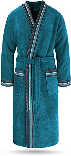 normani Bademantel Set aus 100% Bio-Baumwolle GOTS (Bademantel + Handtuch + Waschlappen) für Herren undDamen (S-4XL) Farbe Petrol Größe 3XL